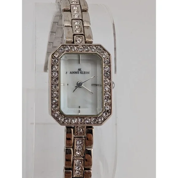 Anne Klein Silver Watch Women Crystal Accent MOP Silver 6.5" Band- New Battery - Picture 2 of 8